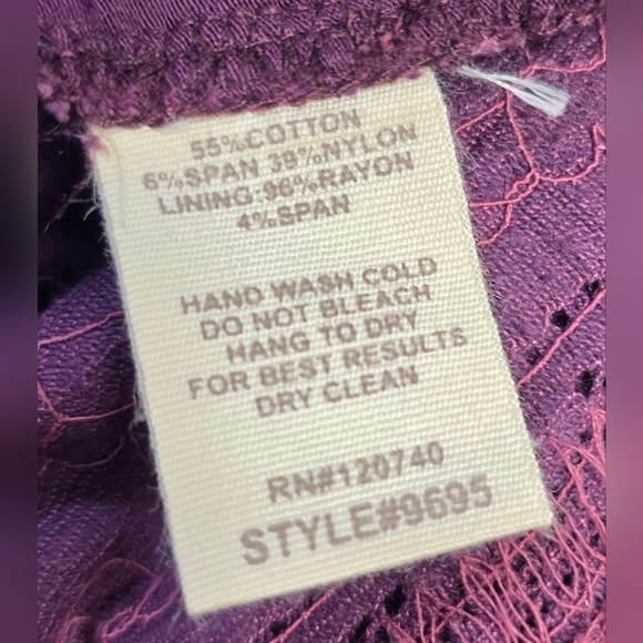Hem And Thread Lacey Fitted Dress, Plum Colour, Cotton Blend, Lg - Picture 9 of 10
